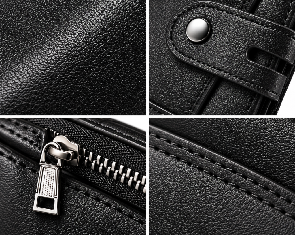 Men's Leather Zipper Wallet – RFID Blocking, Black - Image 3