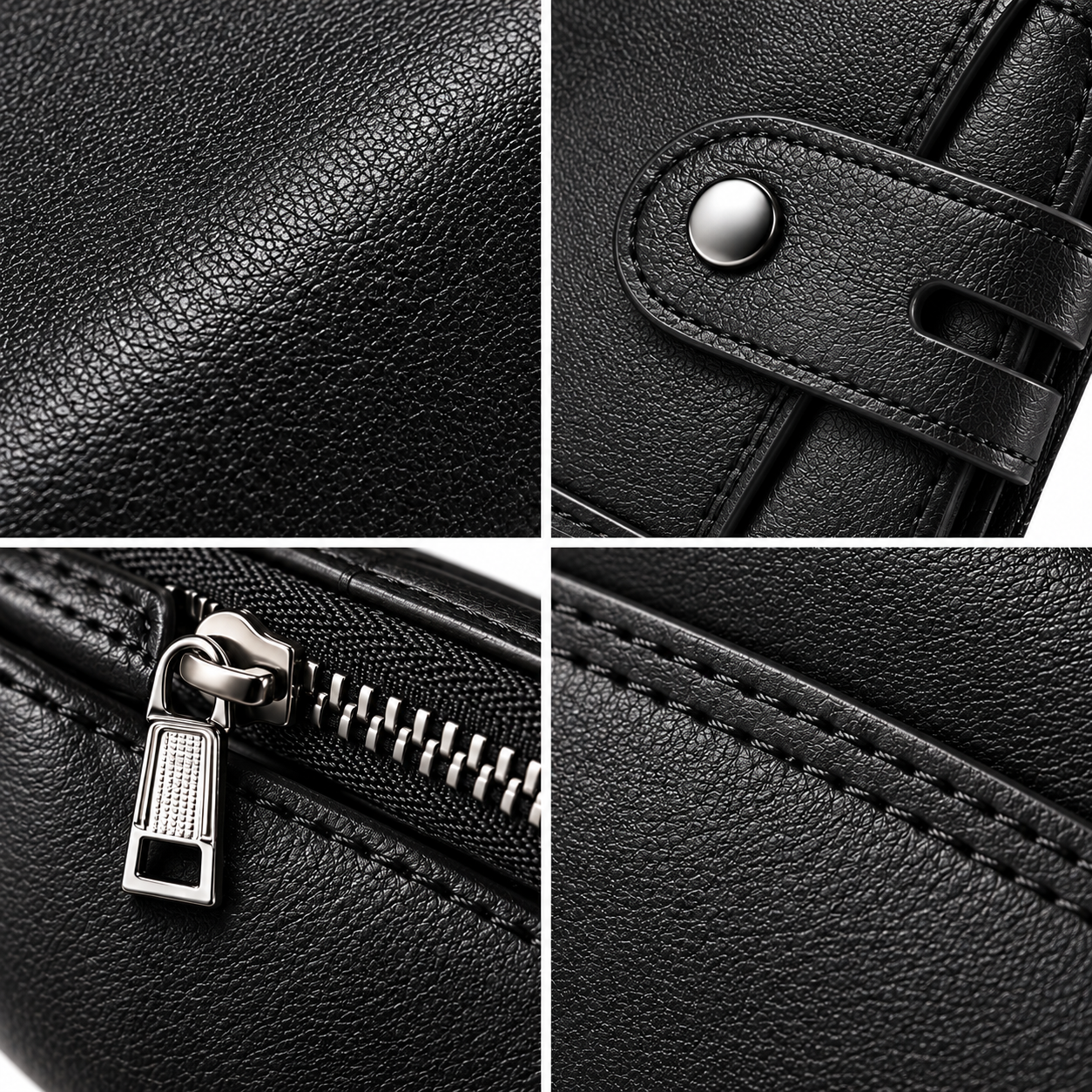 Men's Leather Zipper Wallet – RFID Blocking, Black - Image 3