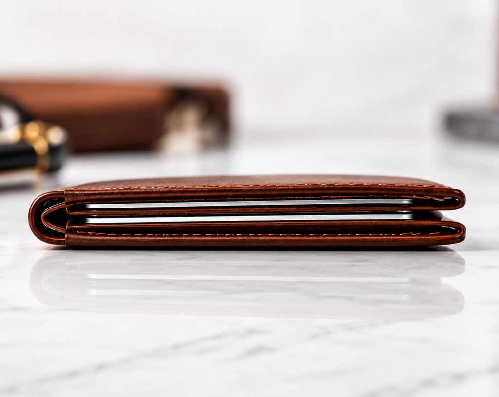 Slim Leather Wallet for Men – 11 Card Slots, RFID & Money Clip, Brown - Image 4