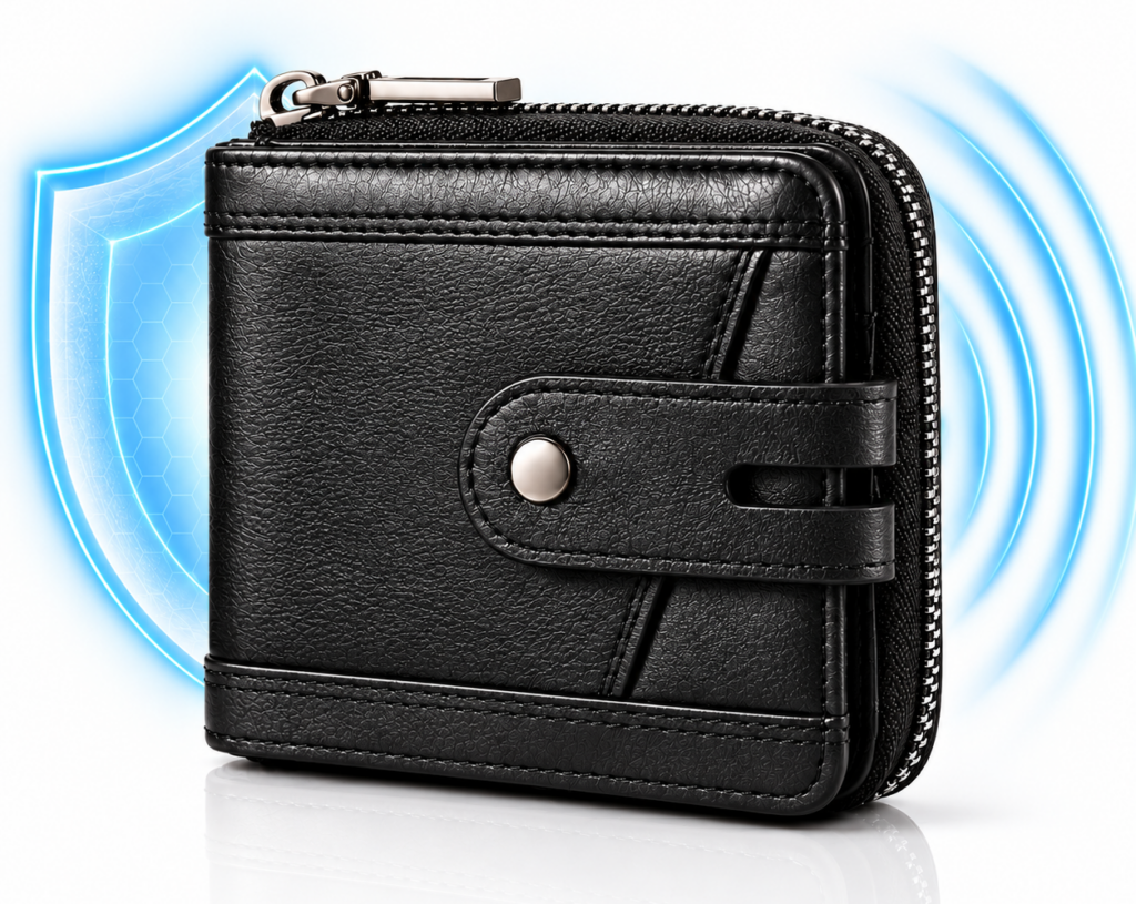 Men's Leather Zipper Wallet – RFID Blocking, Black - Image 5