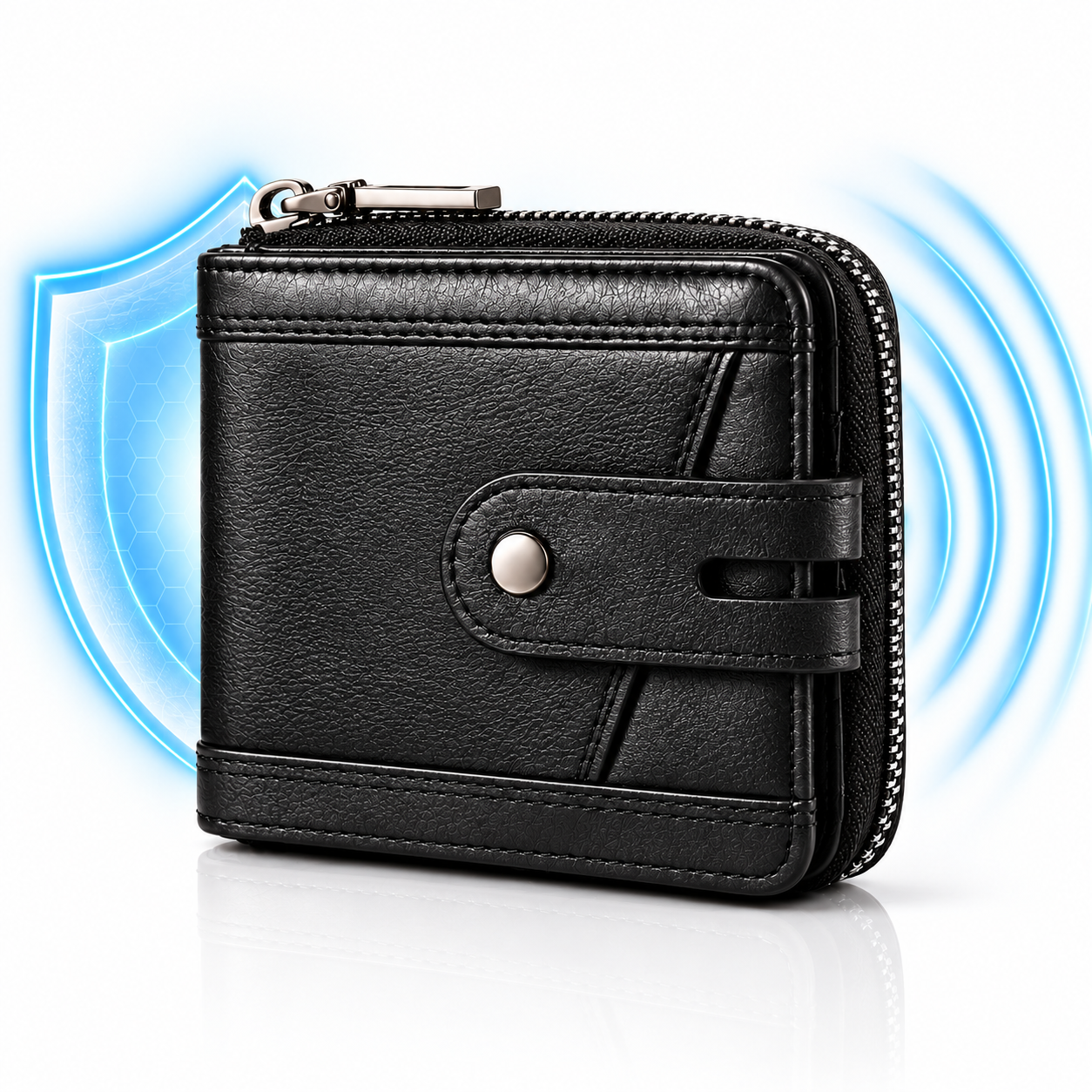 Men's Leather Zipper Wallet – RFID Blocking, Black - Image 5
