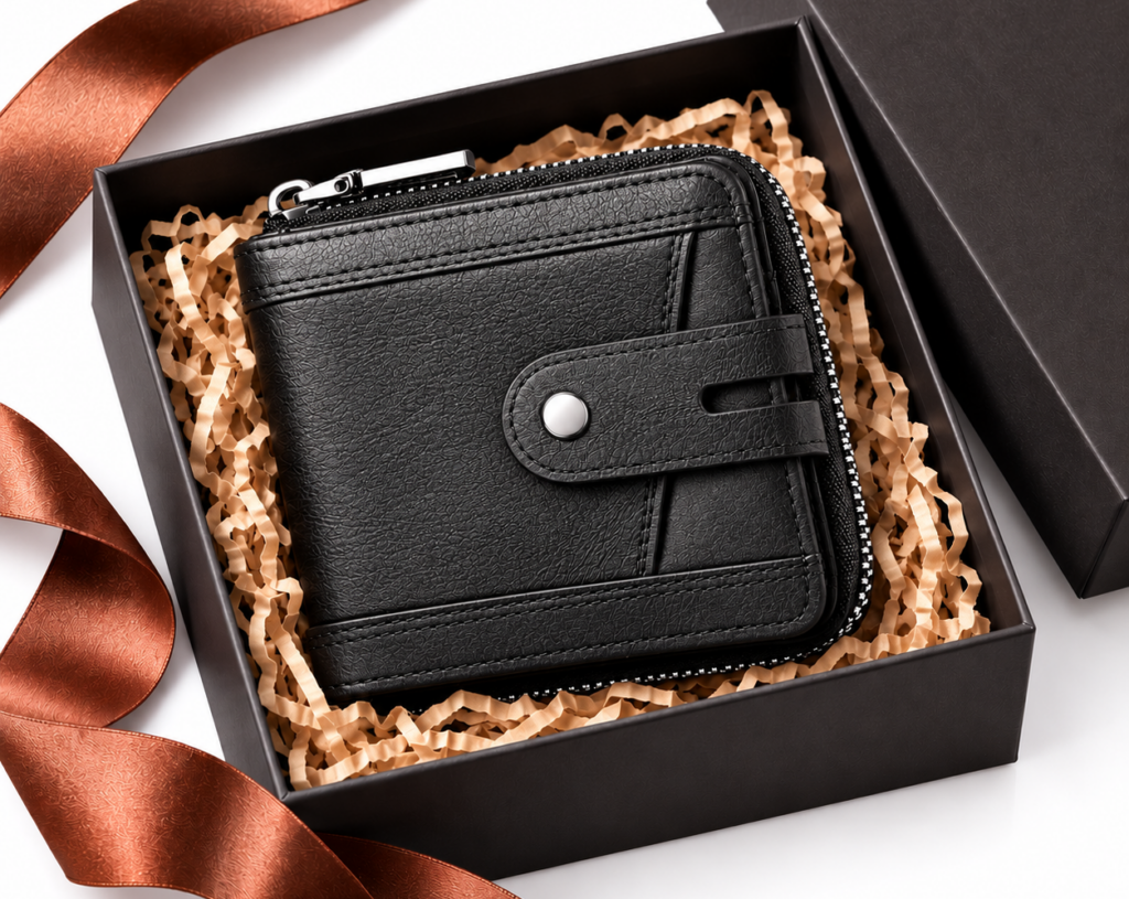 Men's Leather Zipper Wallet – RFID Blocking, Black - Image 7