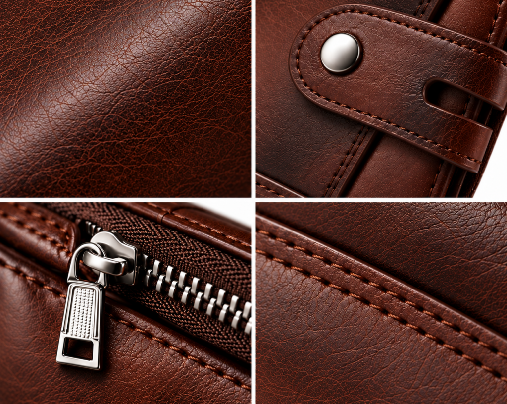 Men's Leather Zipper Wallet – RFID Blocking, Coffee - Image 3