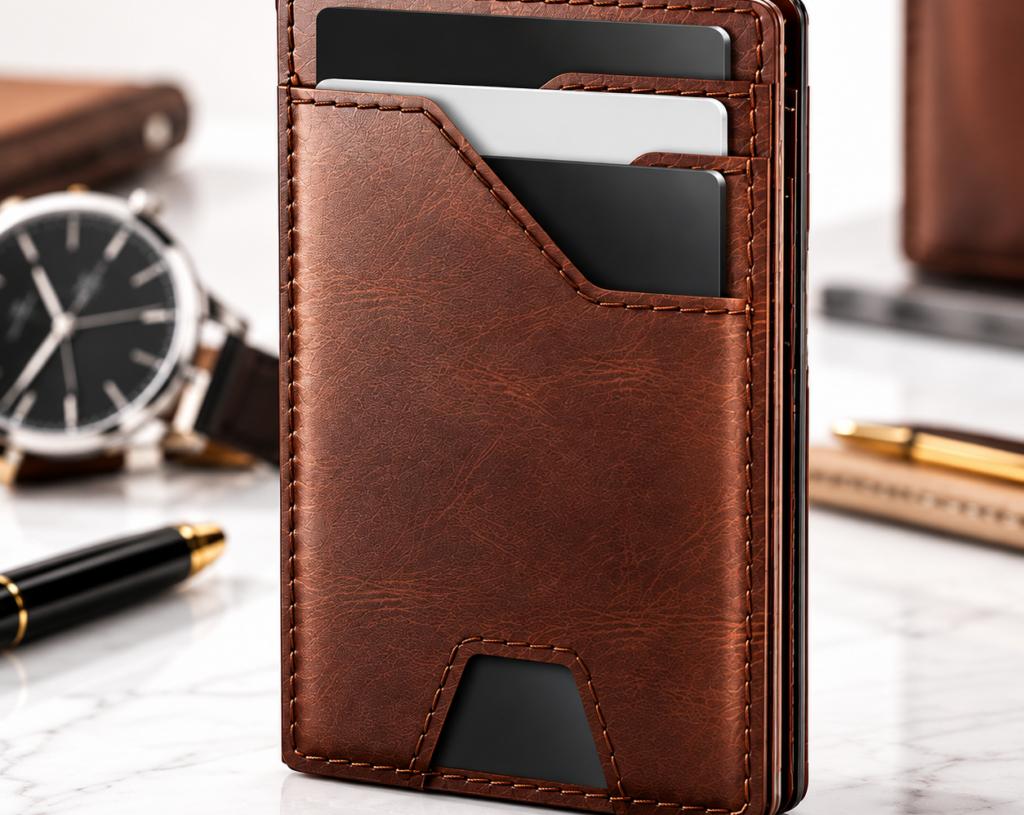 Slim Leather Wallet for Men – 11 Card Slots, RFID & Money Clip, Brown