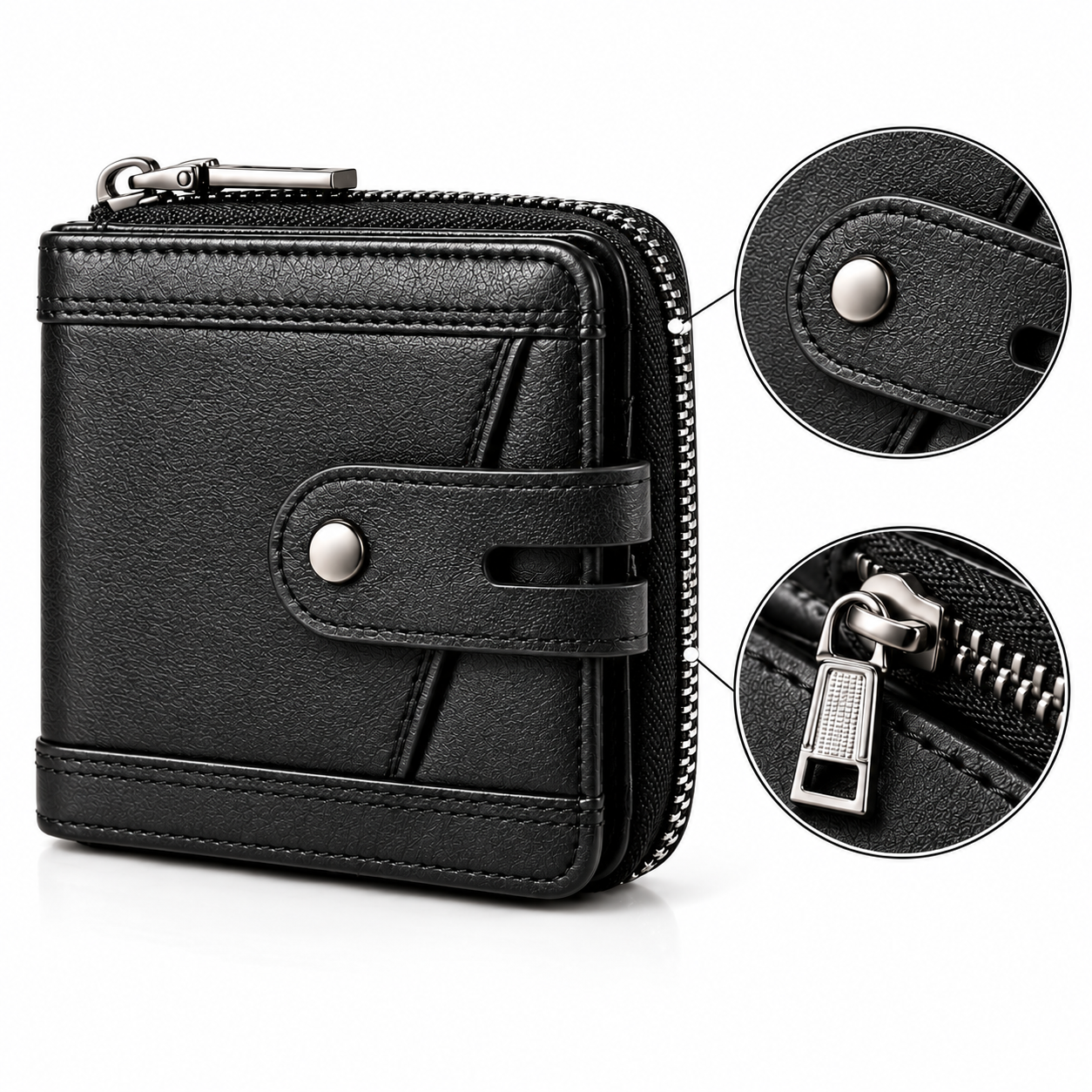 Men's Leather Zipper Wallet – RFID Blocking, Black - Image 4
