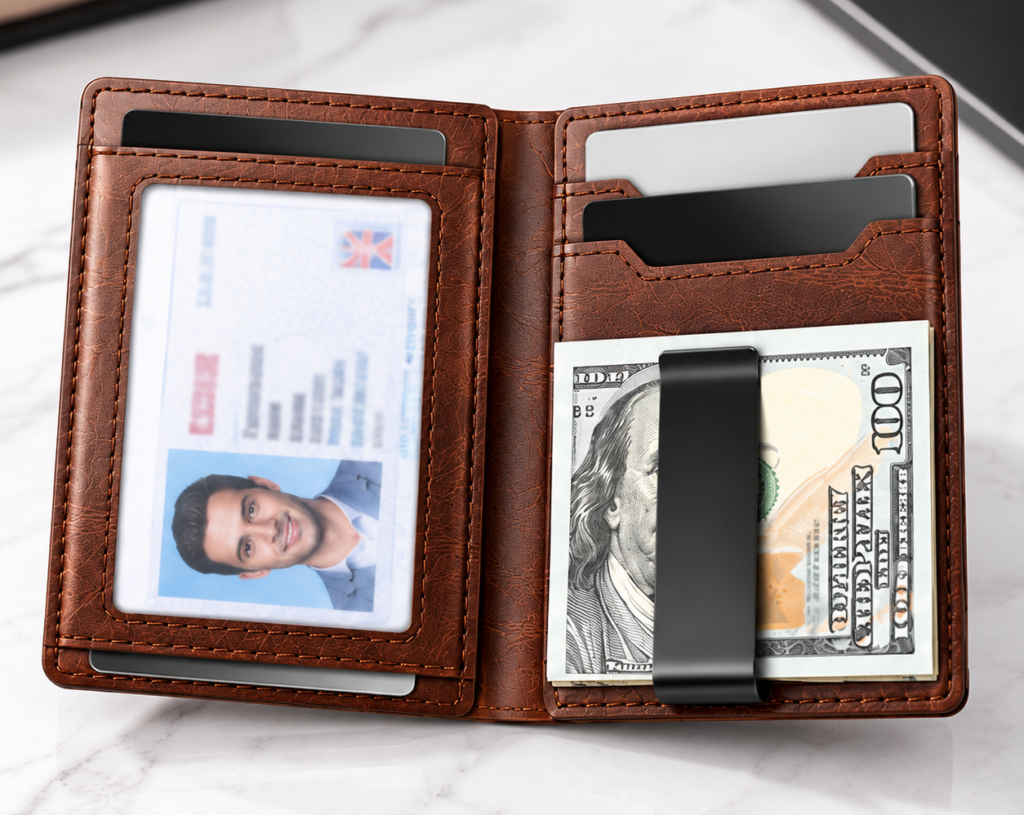 Slim Leather Wallet for Men – 11 Card Slots, RFID & Money Clip, Brown - Image 2